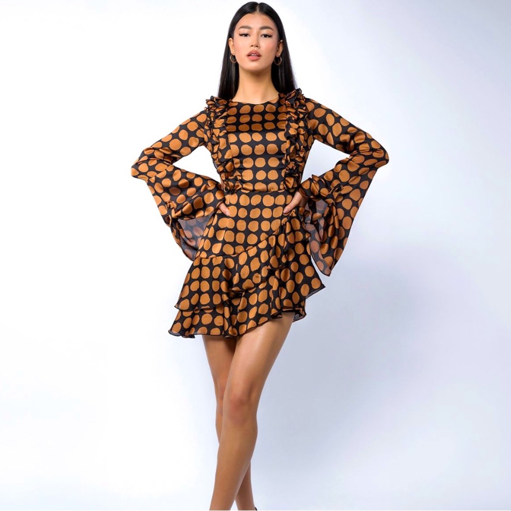 Monarh Silk Polka Dot Flare Sleeve Mini Dress NWT
